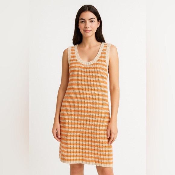 AMERICAN EAGLE SWEATER DRESS Chunky Knit Crochet STRIPED ORANGE SLEEVELESS XL - Picture 1 of 15